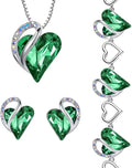 Emerald Stud Heart Earrings with Birthstone