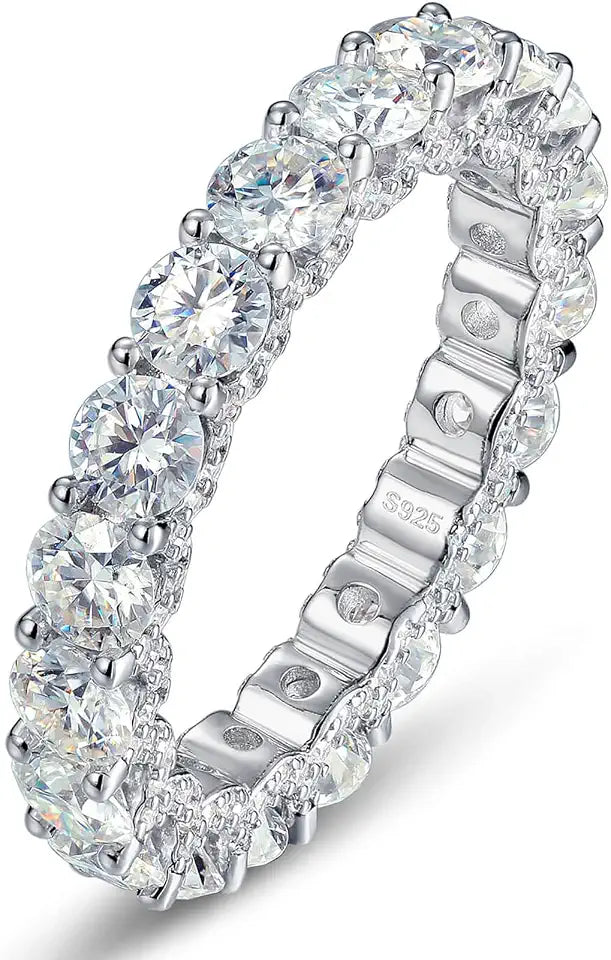 Sterling Silver Round Moissanite Wedding Band