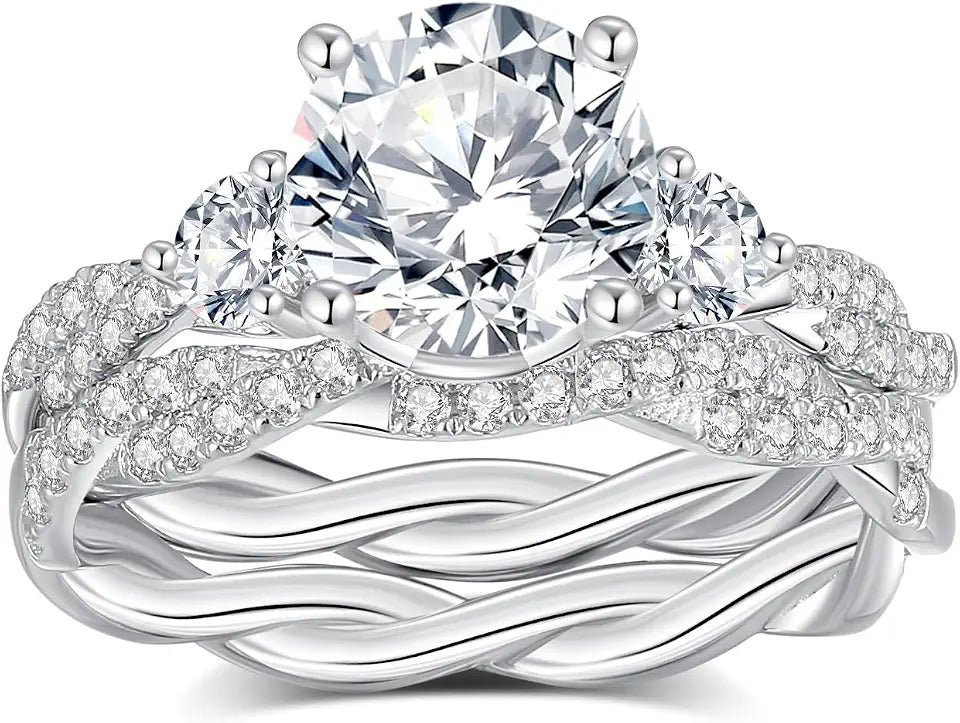 18K White Gold-Plated Sterling Silver Moissanite Engagement Ring