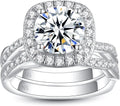 White Gold-Tone Sterling Silver Moissanite Halo Engagement Ring