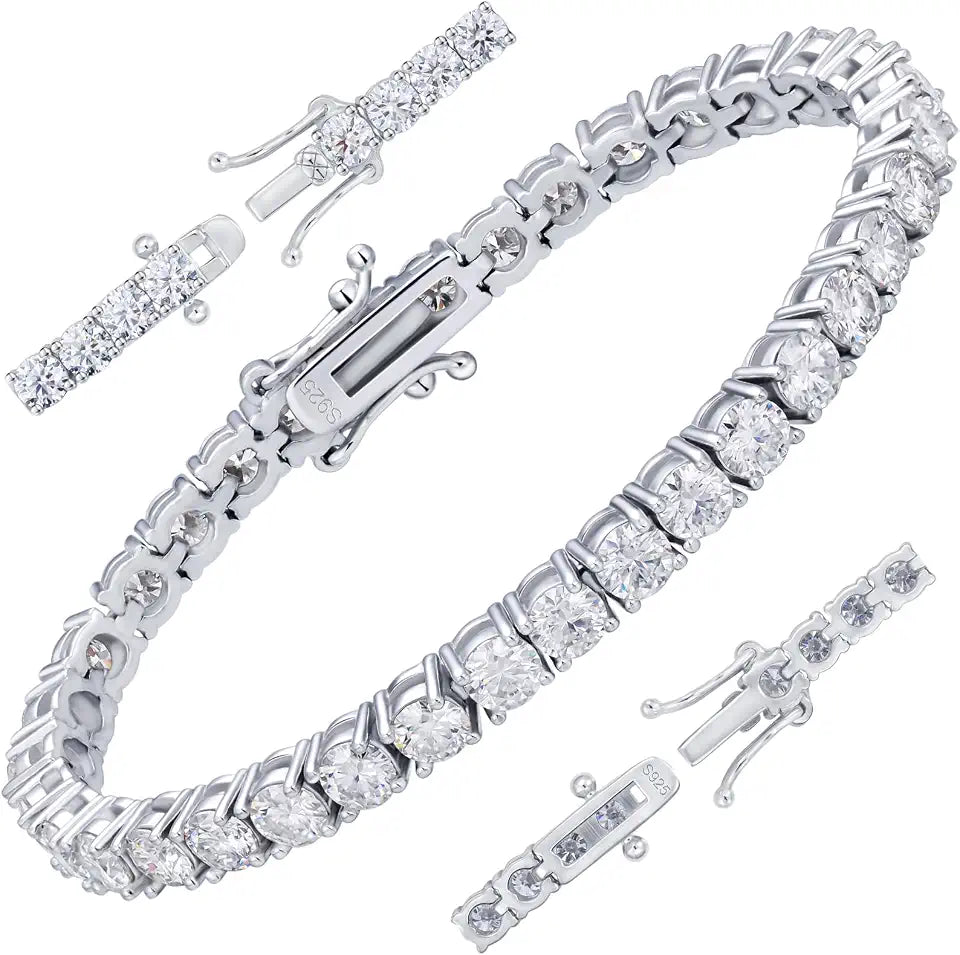 Sterling Silver Round Moissanite Tennis Bracelet