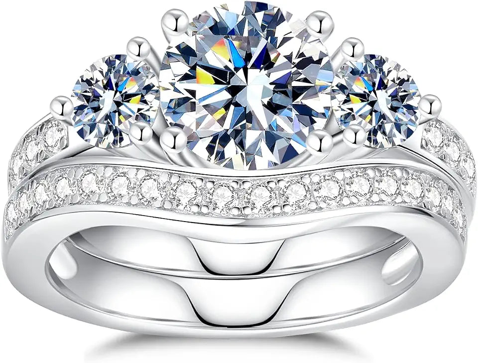 18K White Gold-Plated Sterling Silver Round Moissanite Engagement Ring