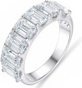 Rhodium-Plated Emerald-Cut Moissanite Engagement Ring
