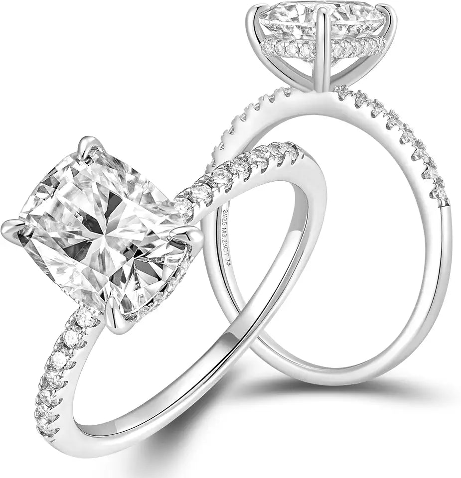 Sterling Silver Moissanite Halo Solitaire Engagement Ring
