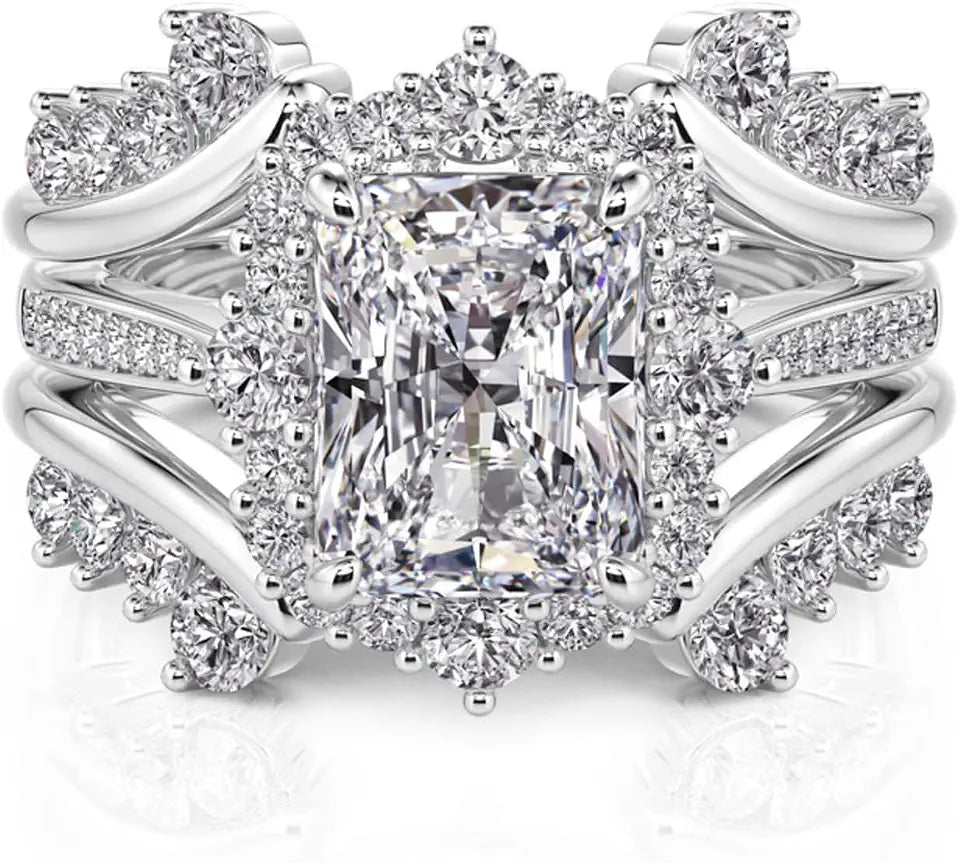 Sterling Silver Moissanite Halo Engagement Ring