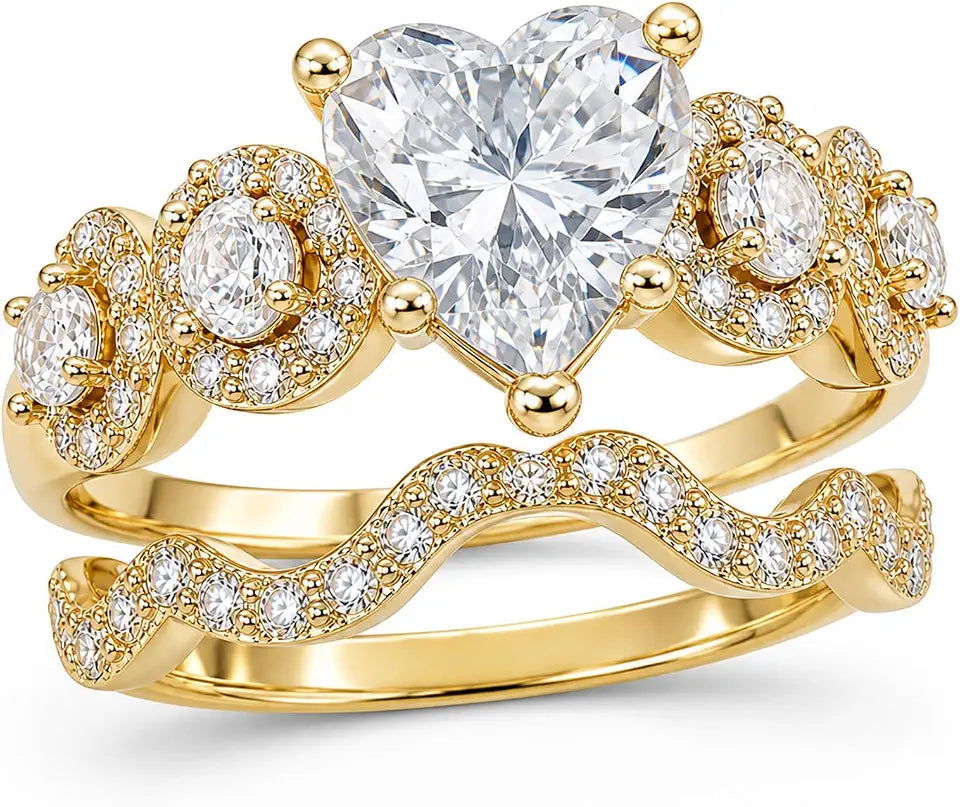 Gold-Tone Moissanite Heart Engagement Ring