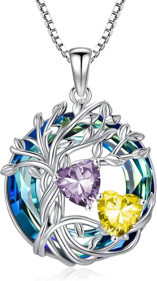 White Gold-Filled Sterling Silver Crystal Heart Necklace with Birthstone