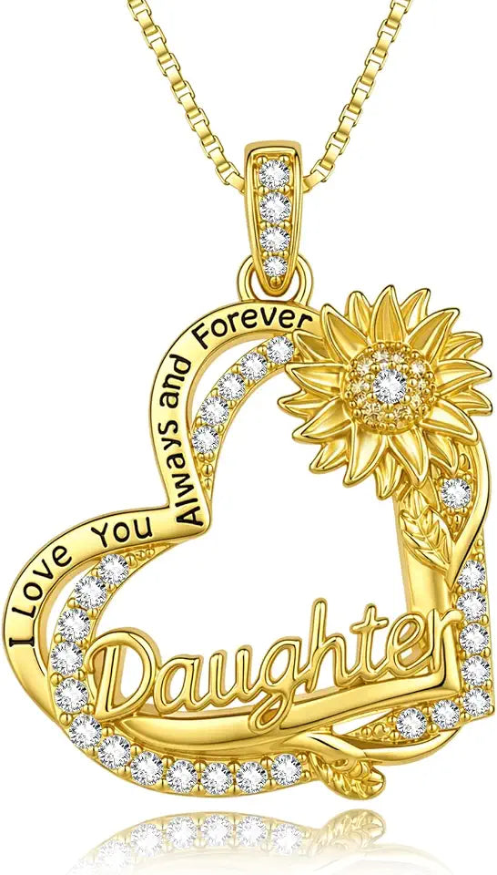 Gold-Tone Heart Sunflower Necklace