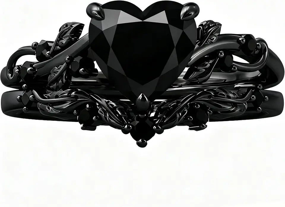 Sterling Silver Onyx Heart Engagement Ring