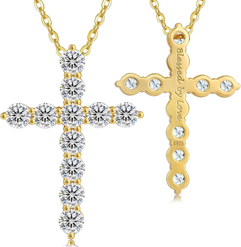 14K Gold-Plated Sterling Silver Moissanite Cross Necklace