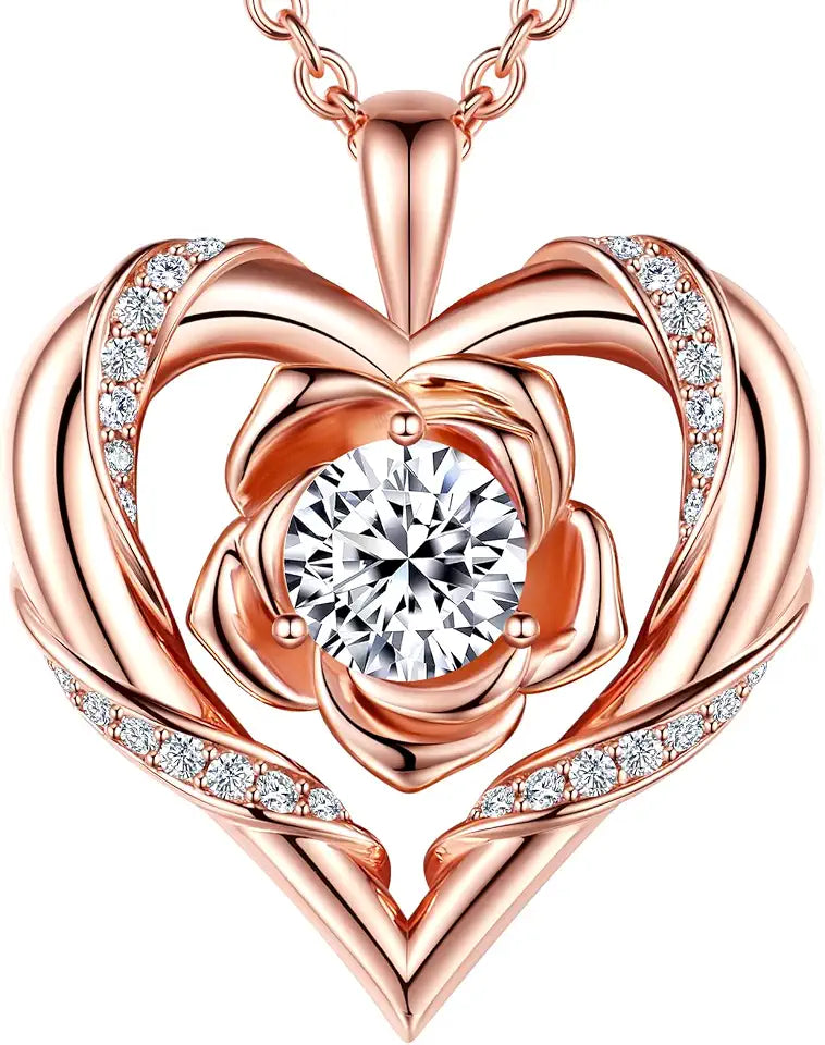 18K Gold-Plated Sterling Silver Moissanite Heart Floral Necklace