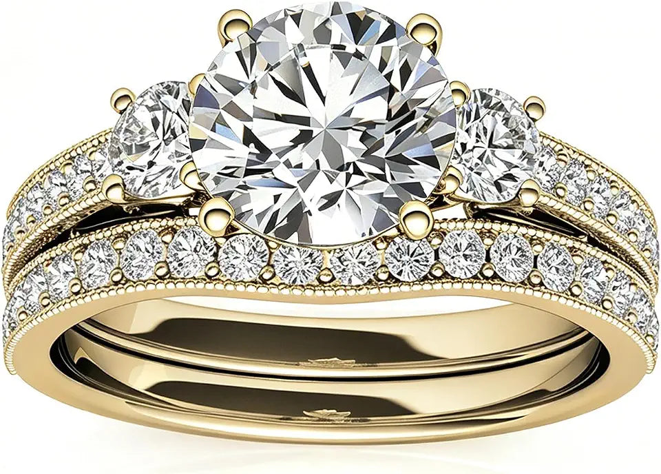 Gold-Tone Round Moissanite Jewelry Set