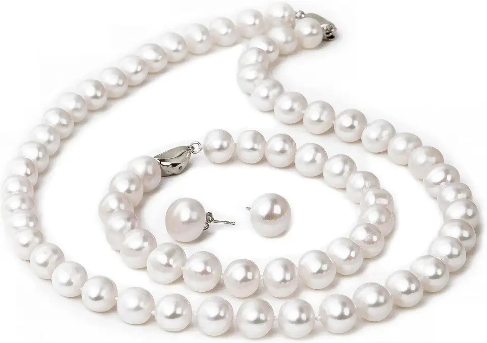 Sterling Silver Freshwater Pearl Stud Jewelry Set