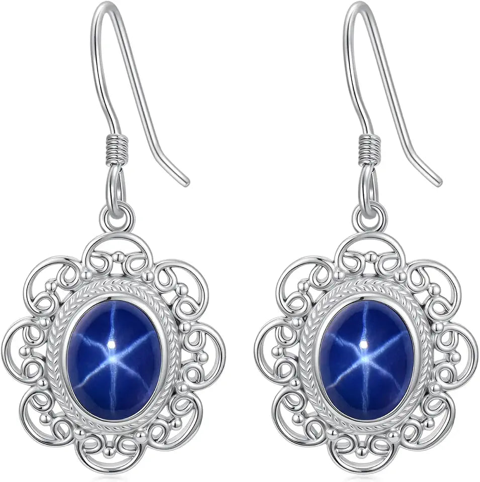 Sterling Silver Sapphire Drop Star Earrings