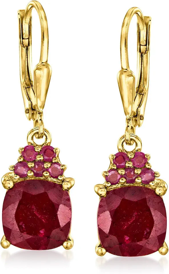 Gold-Tone Ruby Drop Earrings