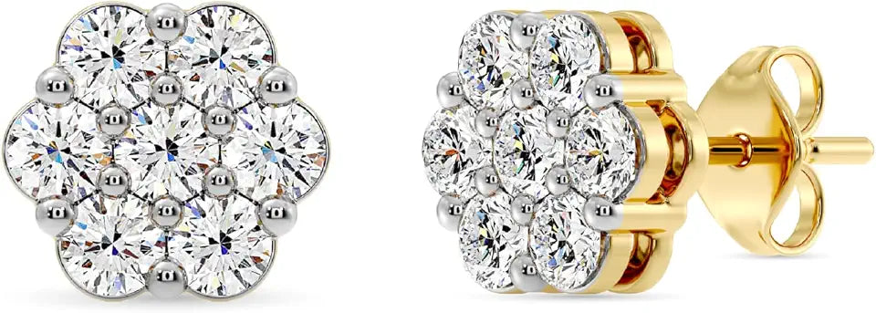 14K Yellow Gold-Plated Sterling Silver Lab-Grown Diamond Floral Earrings