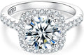 14K White Gold-Plated Sterling Silver Round Moissanite Halo Engagement Ring