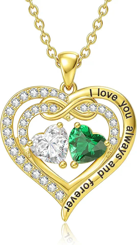 Gold-Tone Birthstone Heart Infinity Necklace