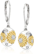 Gold-Tone Sterling Silver Drop Sunflower Earrings