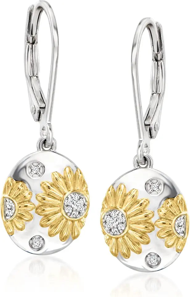 Gold-Tone Sterling Silver Drop Sunflower Earrings