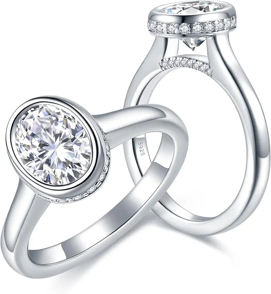 Oval Moissanite Halo Engagement Ring