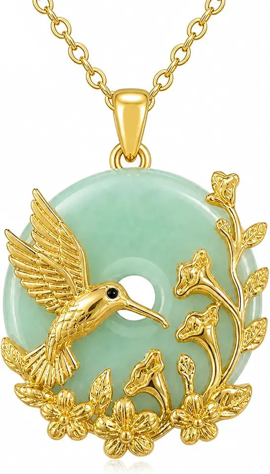 Gold-Tone Round Jade Butterfly Necklace