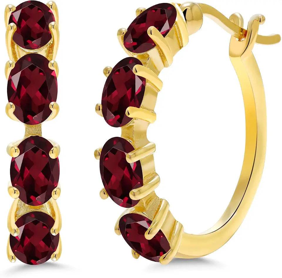 18K Yellow Gold-Plated Oval Birthstone Hoop Earrings