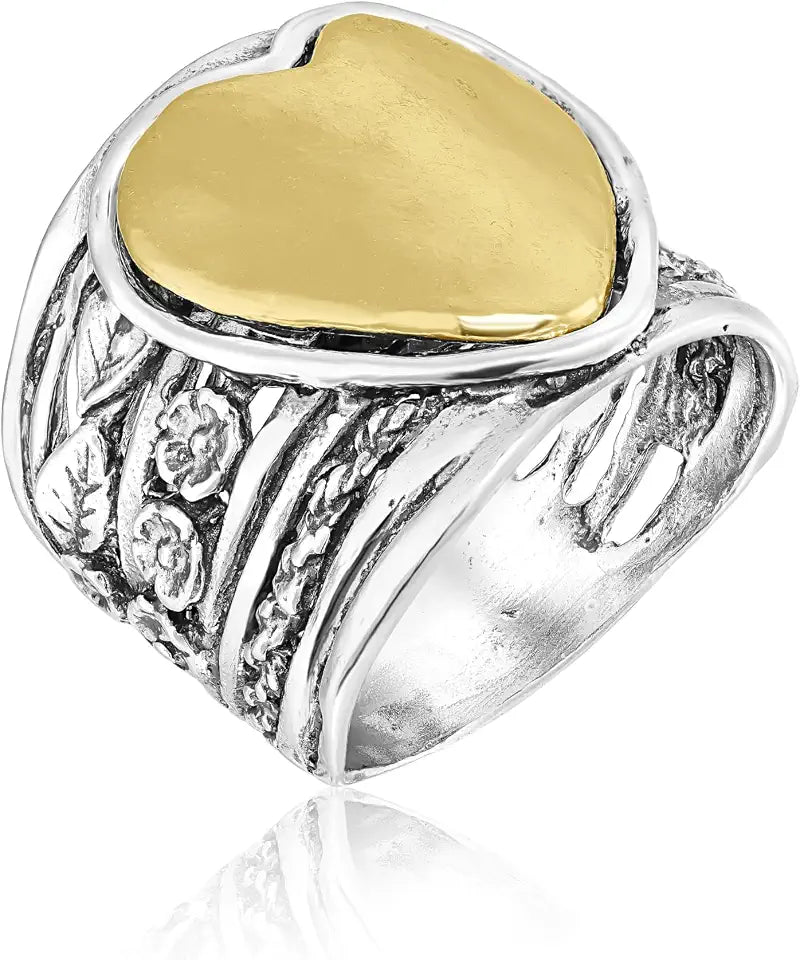 Sterling Silver Heart Floral Ring