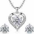 Rhodium-Plated Moissanite Stud Heart Jewelry Set