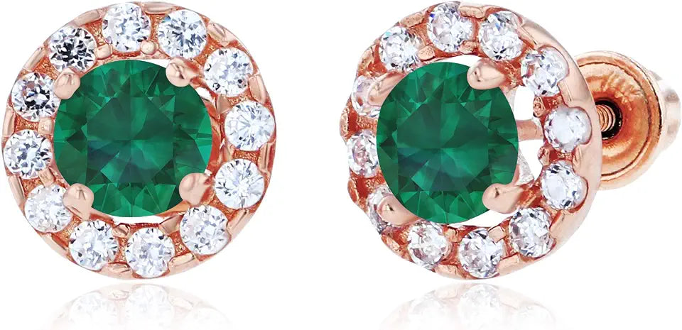 Gold-Tone Sapphire Stud Halo Earrings with Birthstone