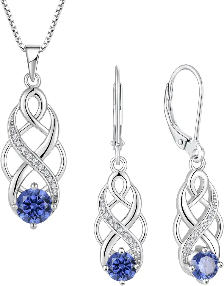 Sterling Silver Birthstone Infinity Jewelry Set