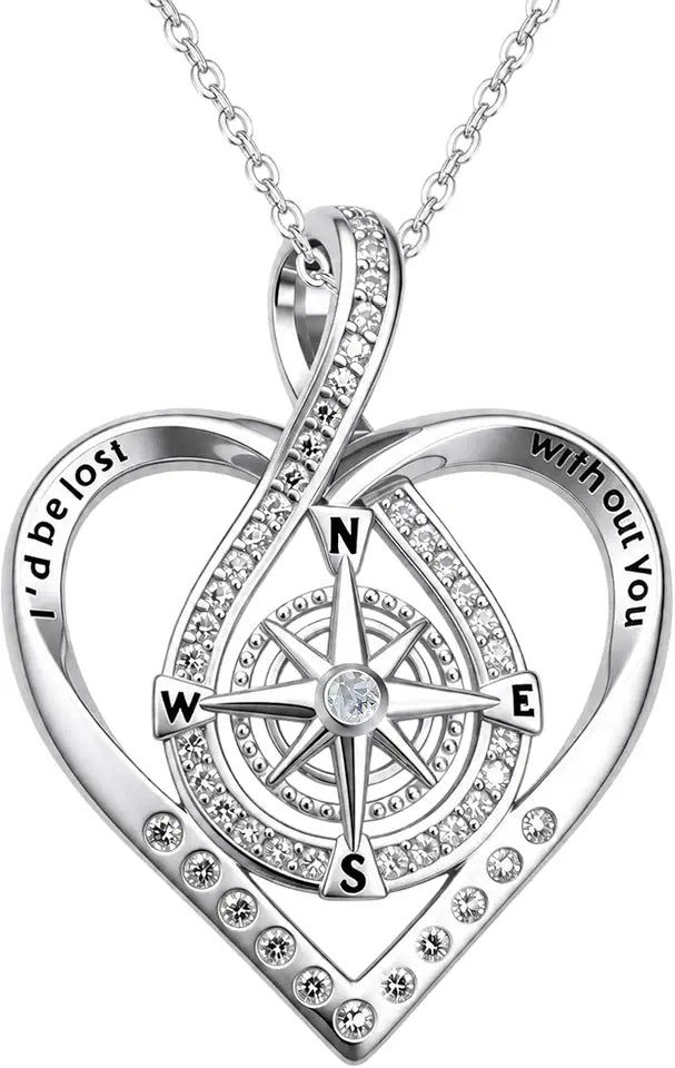 18K White Gold-Plated Birthstone Compass Necklace