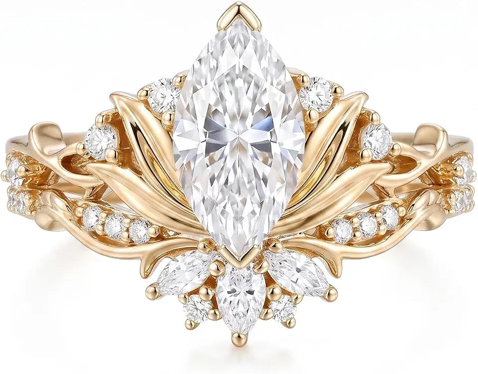 Gold-Tone Birthstone Floral Engagement Ring