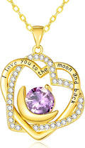 Gold-Tone Birthstone Heart Moon Necklace