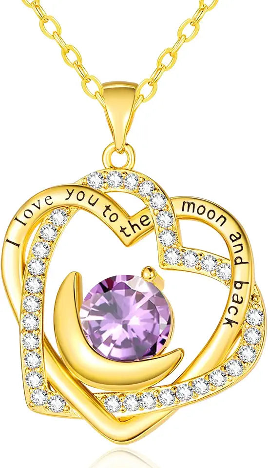 Gold-Tone Birthstone Heart Moon Necklace