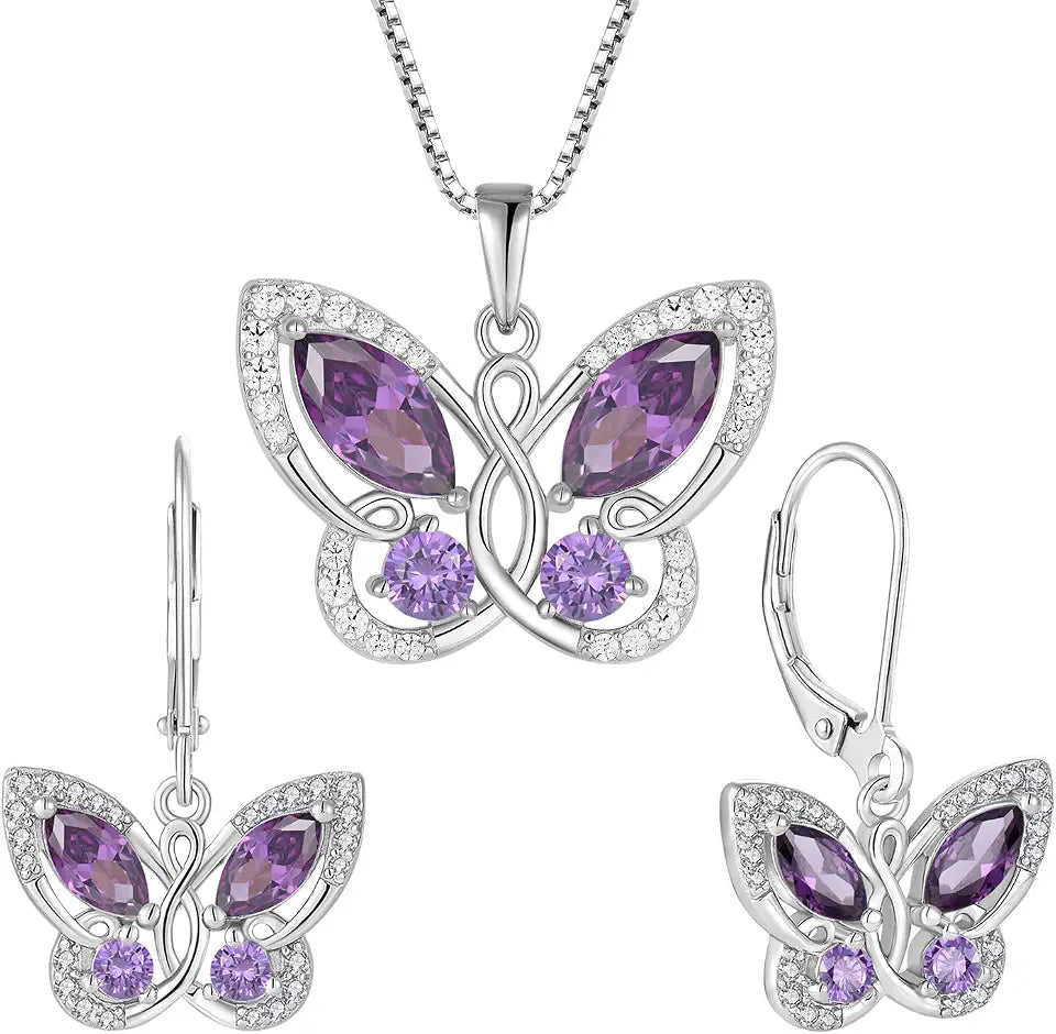 Sterling Silver Amethyst Butterfly Jewelry Set