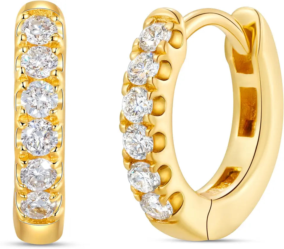 Yellow Gold-Plated Sterling Silver Round Lab-Grown Diamond Hoop Earrings