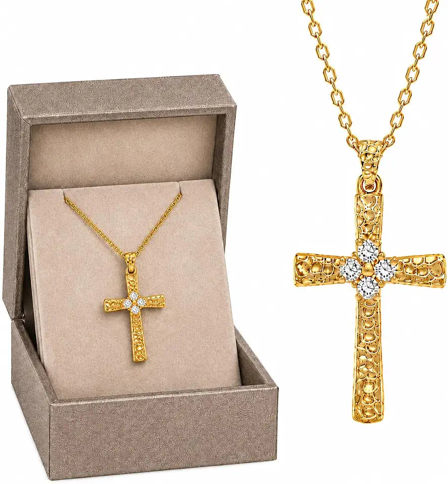 Gold-Tone Moissanite Cross Necklace