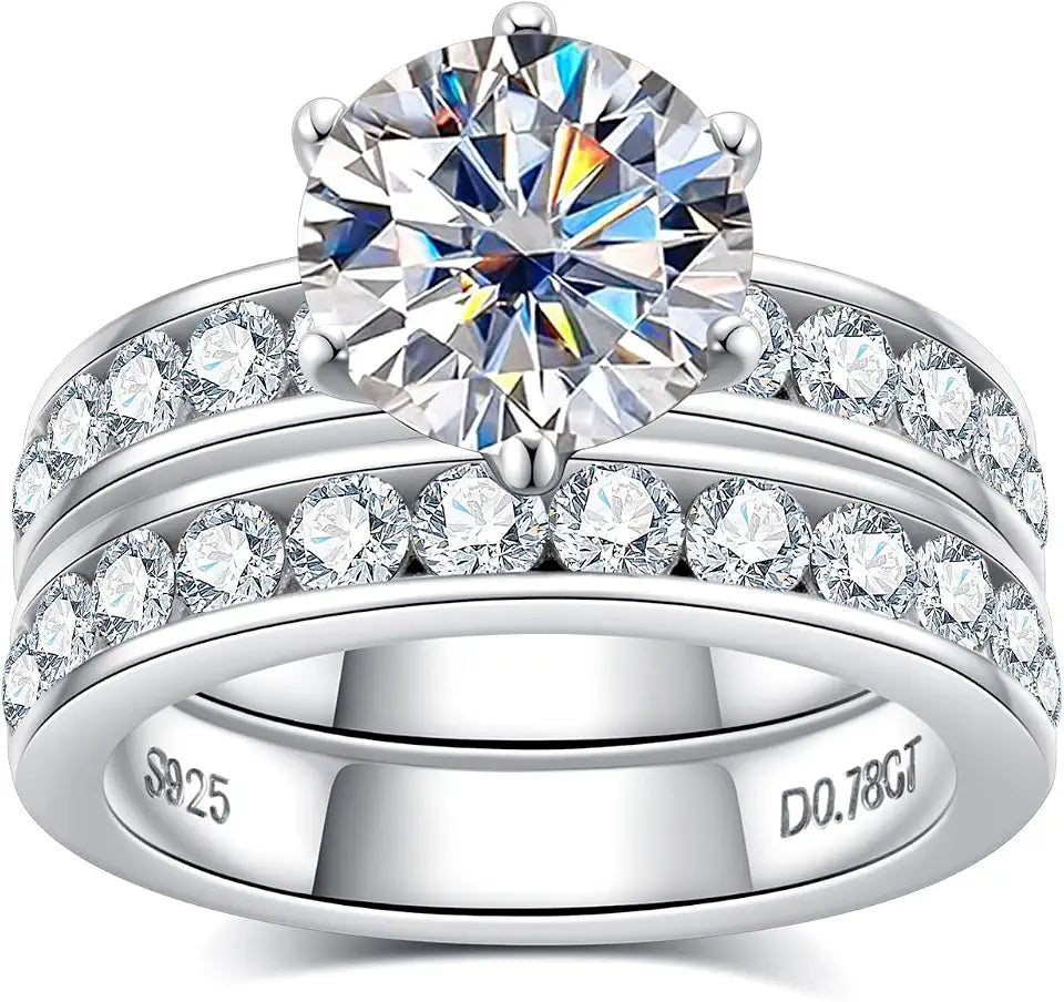 Sterling Silver Round Moissanite Wedding Band