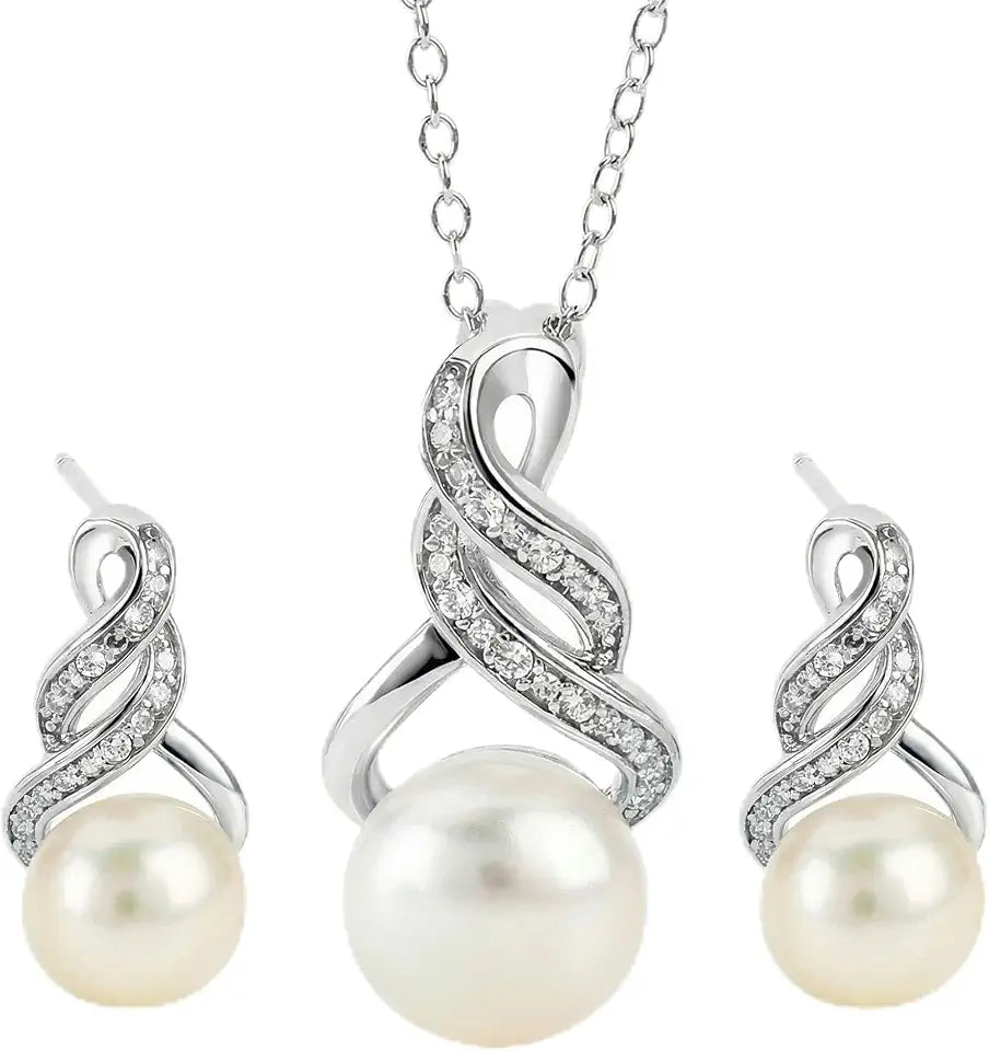 Sterling Silver Freshwater Pearl Jewelry Set, 18 Inch