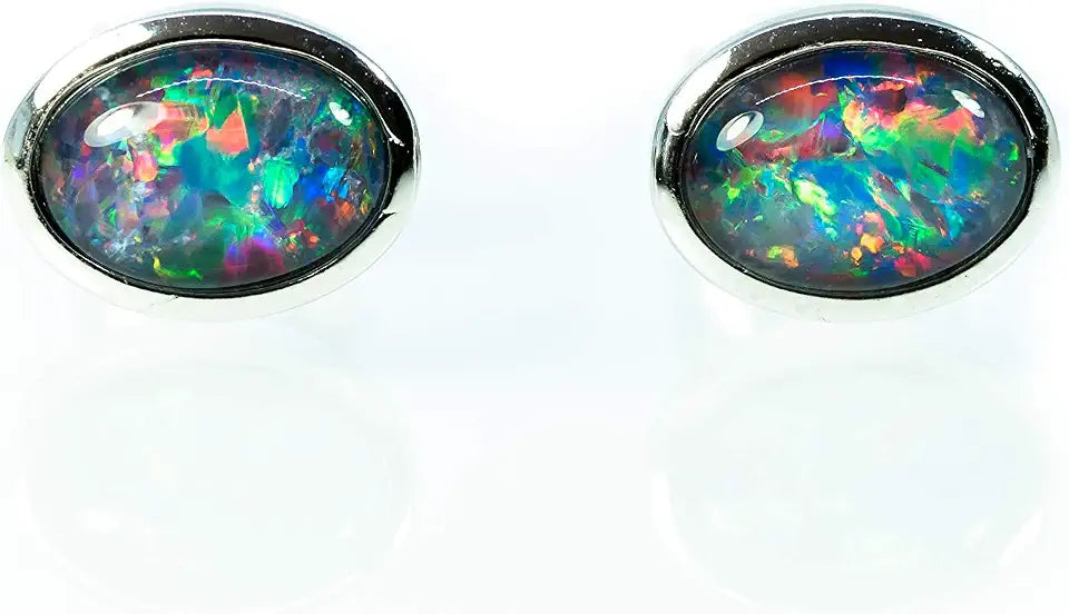 White Gold-Plated Sterling Silver Opal Stud Earrings