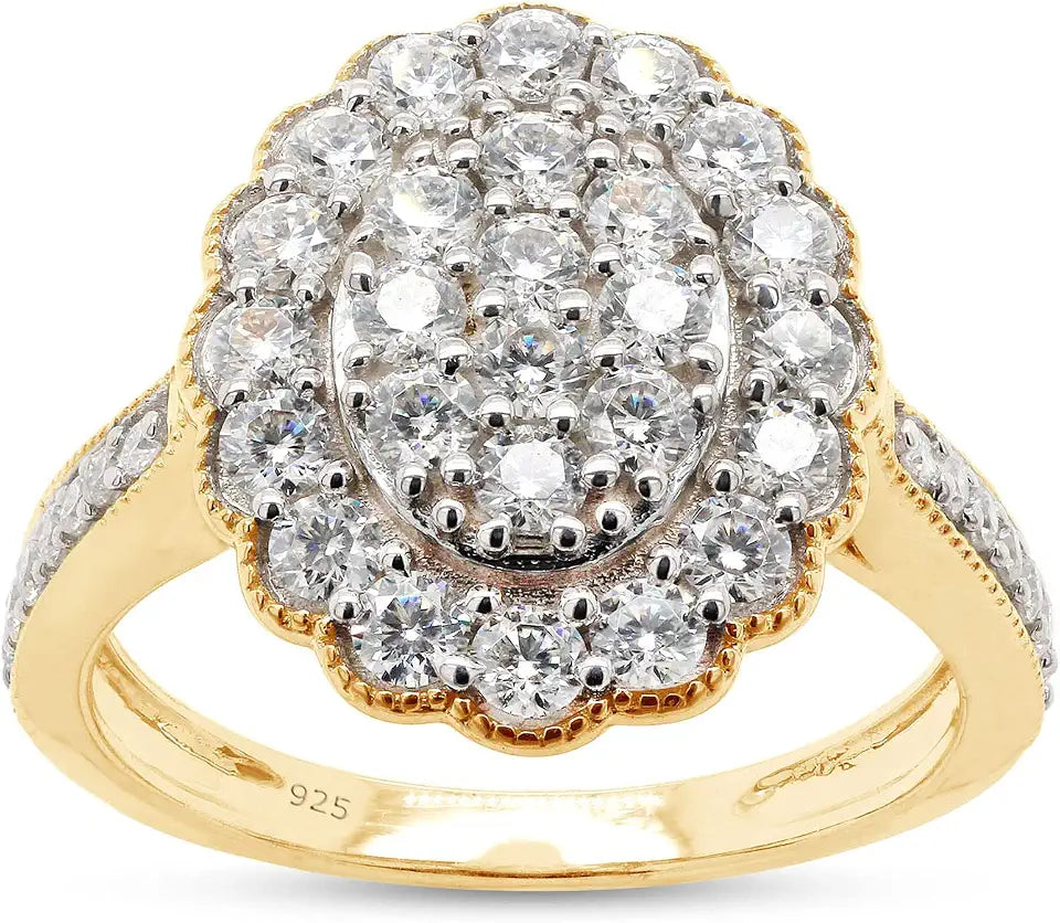 Gold-Tone Sterling Silver Round Moissanite Engagement Ring