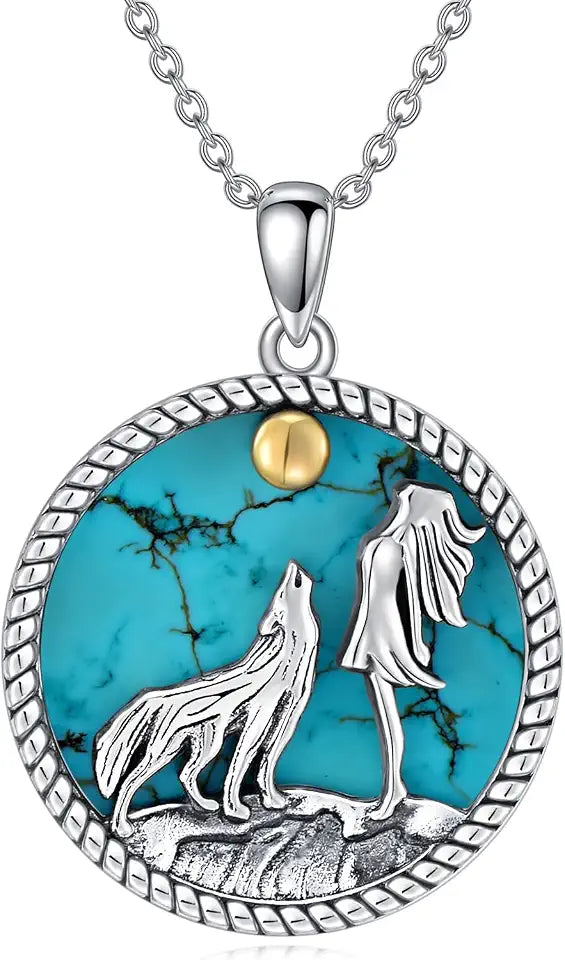 Sterling Silver Turquoise Moon Necklace