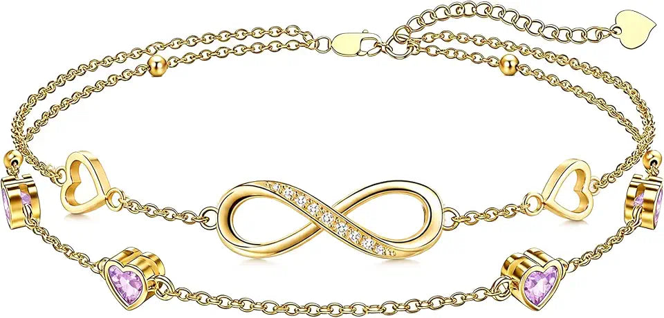 Gold-Tone Birthstone Heart Infinity Bracelet