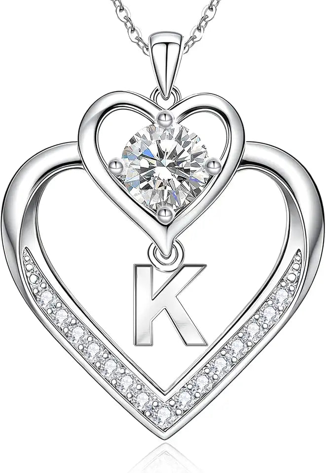 Moissanite Heart Initial Necklace