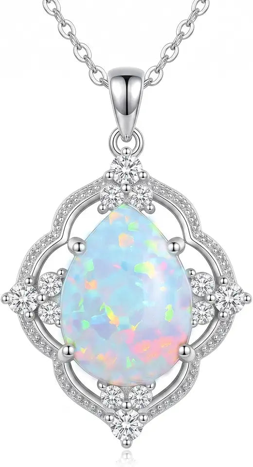Sterling Silver Opal Necklace with Birthstone