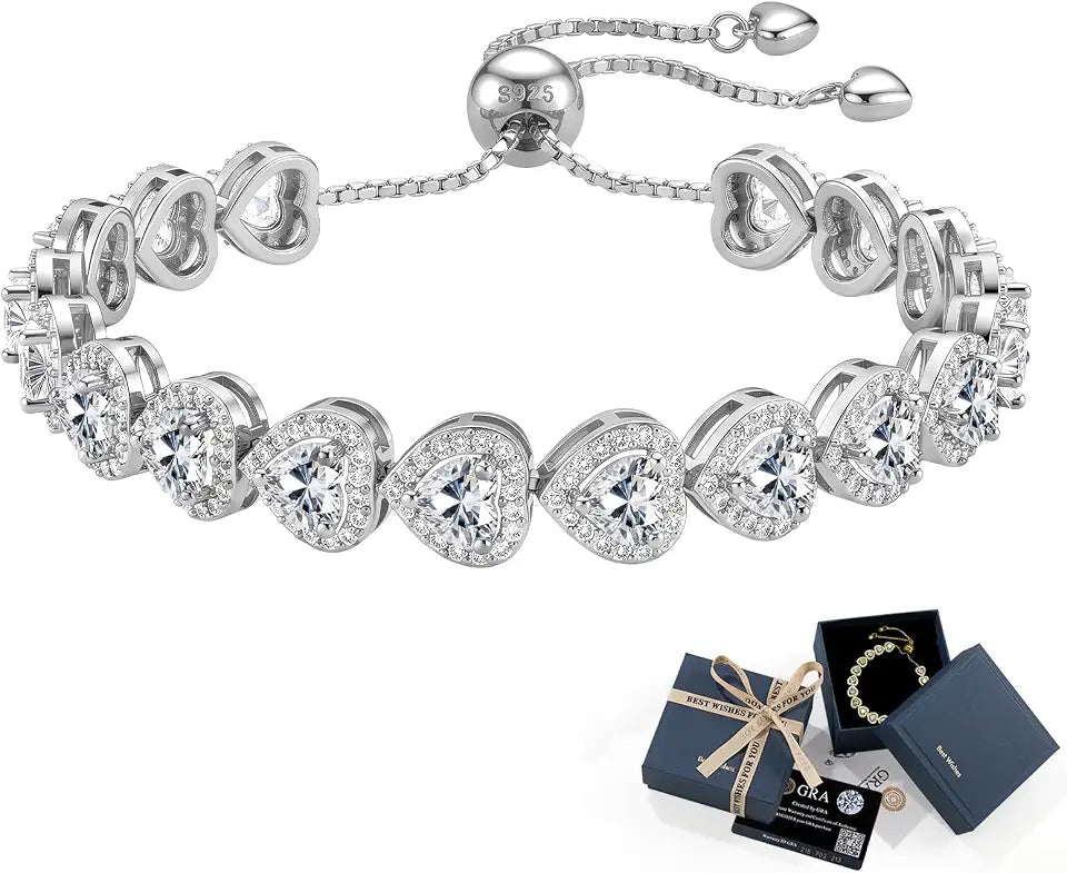 Moissanite Tennis Heart Bracelet