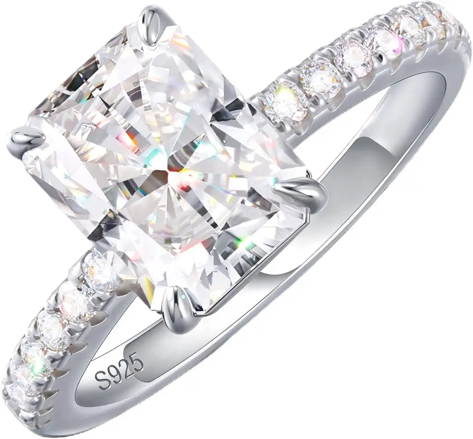 18K White Gold-Plated Moissanite Engagement Ring