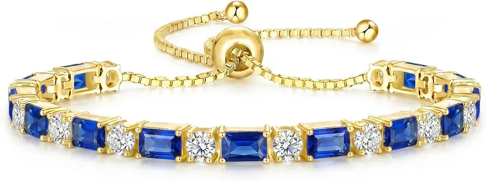 Gold-Tone Square Birthstone Tennis Bracelet
