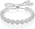 18K Gold-Plated Sterling Silver Round Moissanite Tennis Halo Bracelet